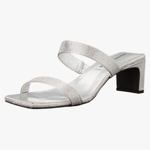 Anne Klein Women’s Sandals Size 5 New Silver Rhinestone‎ Block Heel Dressy